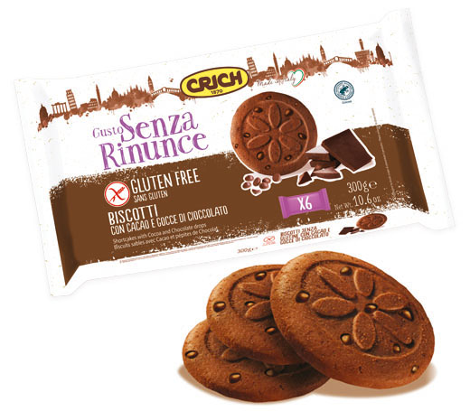 GLUTEN FREE CON CACAO E GOCCE DI CIOCCOLATO 300 g - Crich Biscotti, Wafers,  Crackers, snack e salatini